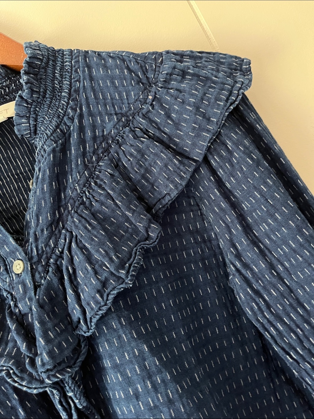 Navy Ruffle Collar Button-Down Blouse - Picture 6 of 10